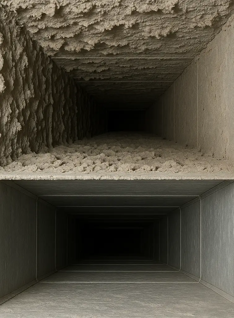 Before and after air duct cleaning in Hilshire Village Texas home