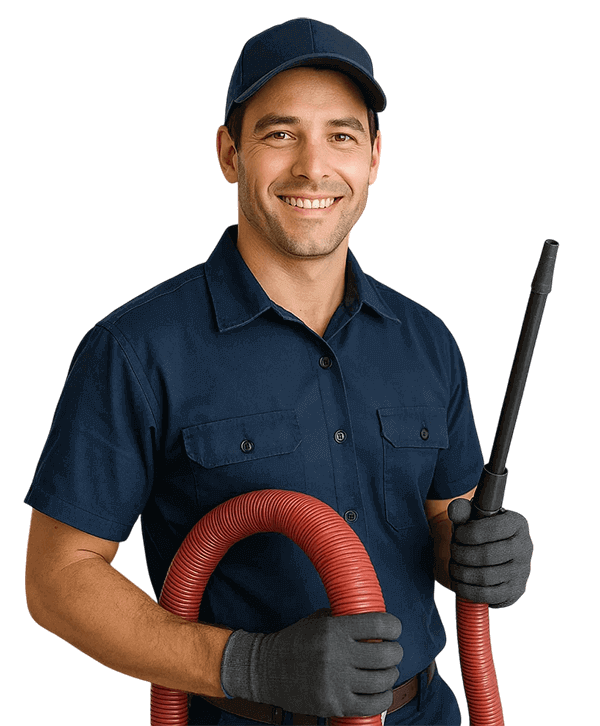 Hilshire Village TX air duct cleaning technician standing with equipment