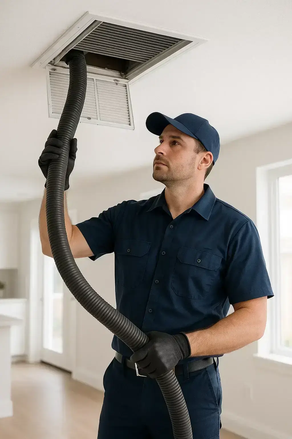 Hilshire Village TX Air Ducts Cleaning technician inspecting HVAC system